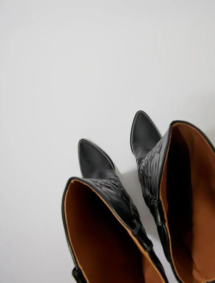 Booties and Boots Women Maje Western Leather Boots Black