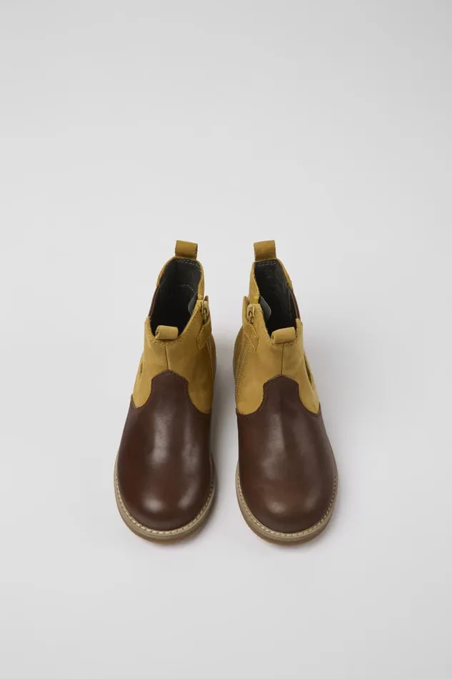 Boots Kids Camper Savina Brown Nubuck And Leather Ankle Boots