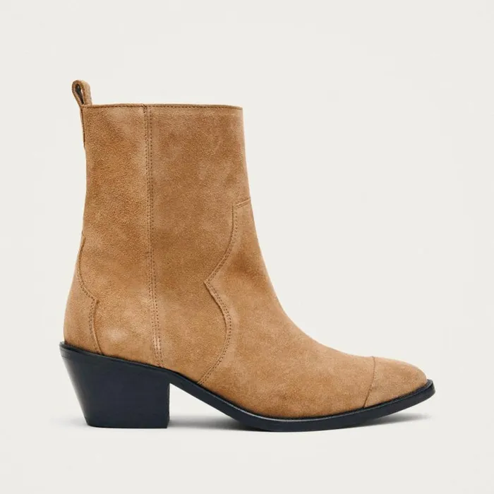 Boots Women ALOHAS Austin Suede Tan Leather Ankle Boots