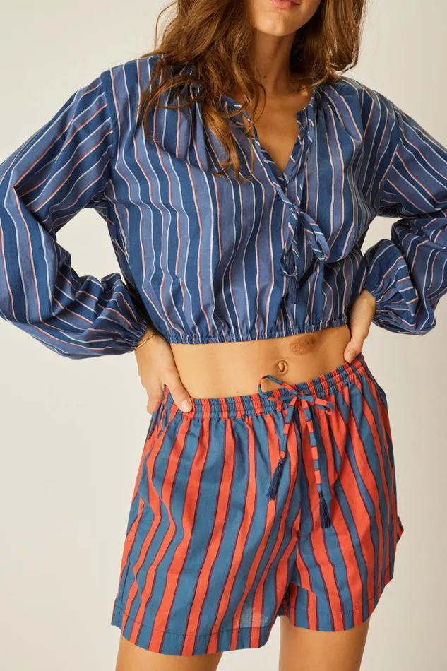Bottoms Shop Natalie Martin JASPER SHORT Batik Stripe Blood Orange