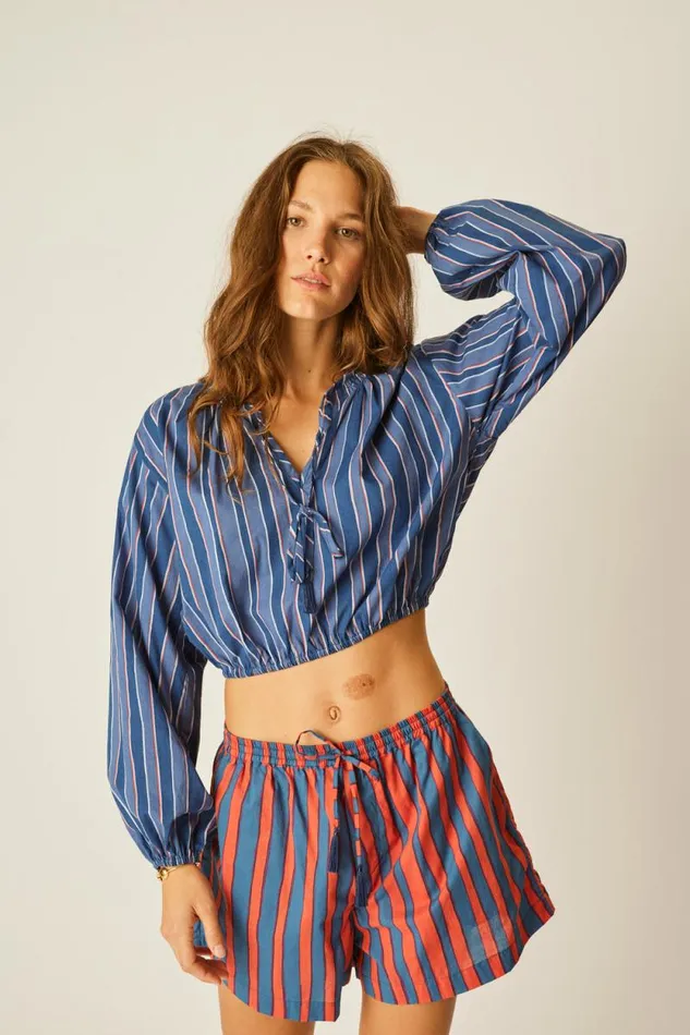 Bottoms Shop Natalie Martin JASPER SHORT Batik Stripe Blood Orange