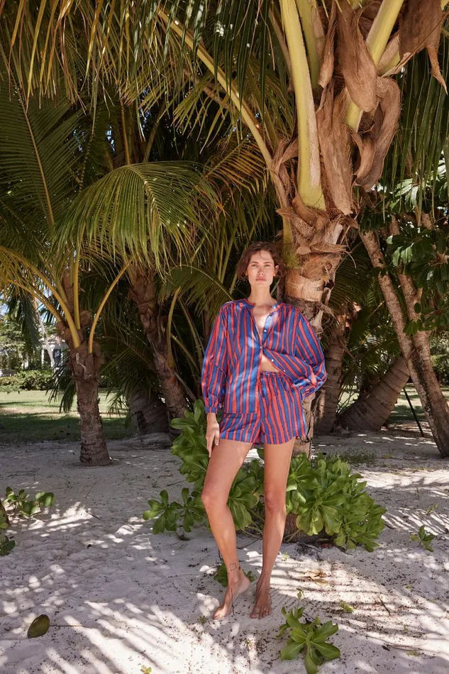 Bottoms Shop Natalie Martin JASPER SHORT Batik Stripe Blood Orange
