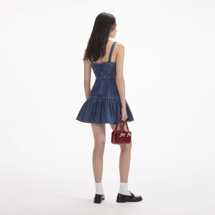 Bow Denim Mini Dress Women Self Portrait Dresses Bow Denim Mini Dress Women Self Portrait Dresses
