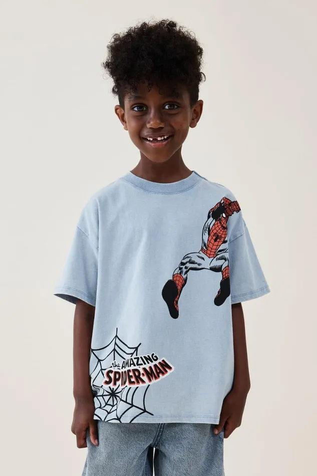 Boys 214 Tops and TShirts Cotton On License Drop Shoulder Short Sleeve Tee Lcn Mar Dusty Bluespiderman