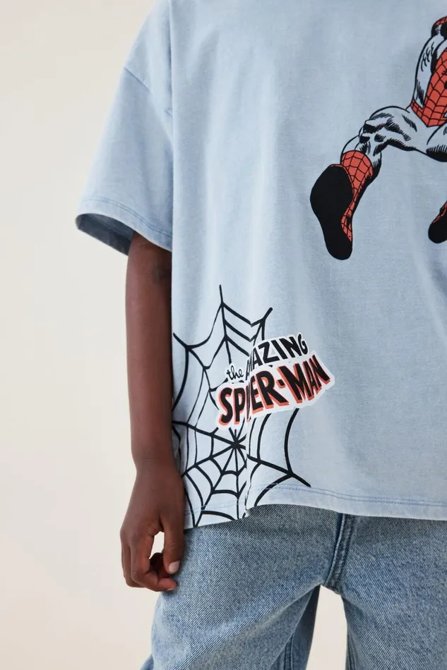 Boys 214 Tops and TShirts Cotton On License Drop Shoulder Short Sleeve Tee Lcn Mar Dusty Bluespiderman