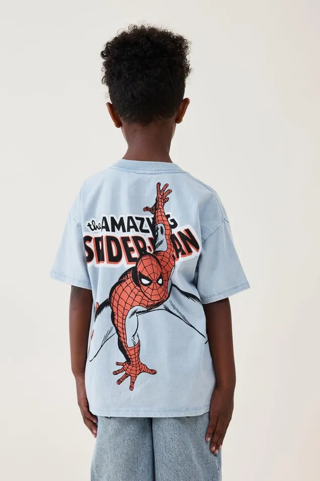 Boys 214 Tops and TShirts Cotton On License Drop Shoulder Short Sleeve Tee Lcn Mar Dusty Bluespiderman