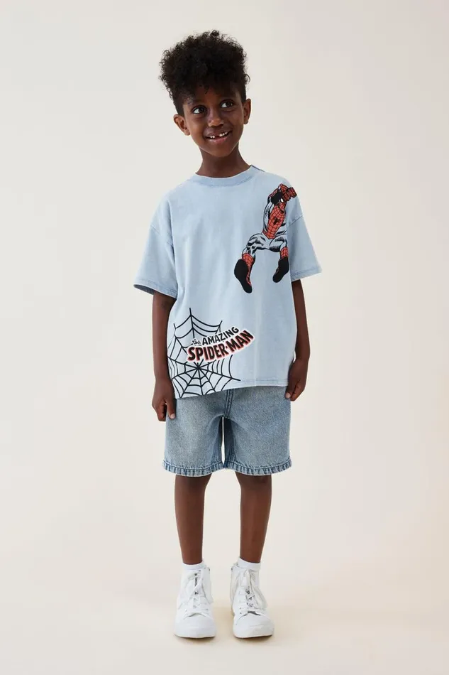 Boys 214 Tops and TShirts Cotton On License Drop Shoulder Short Sleeve Tee Lcn Mar Dusty Bluespiderman