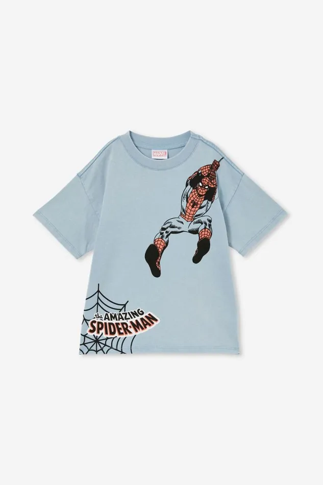 Boys 214 Tops and TShirts Cotton On License Drop Shoulder Short Sleeve Tee Lcn Mar Dusty Bluespiderman