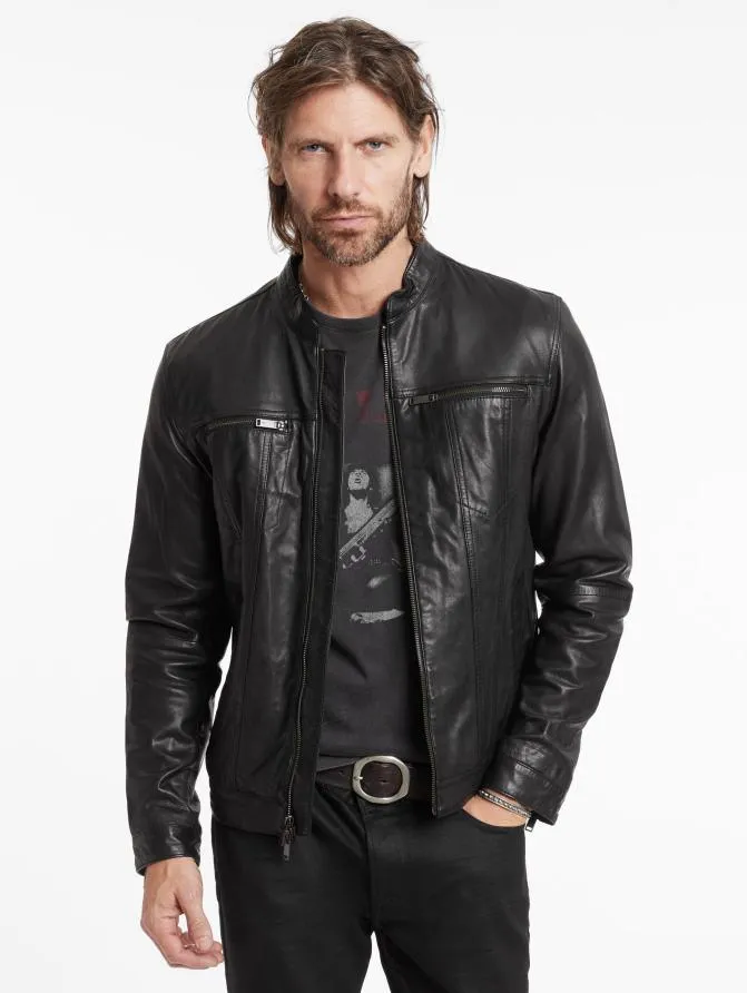 BRANDO BAND COLLAR JACKET Black Clothing John Varvatos Leather Jackets