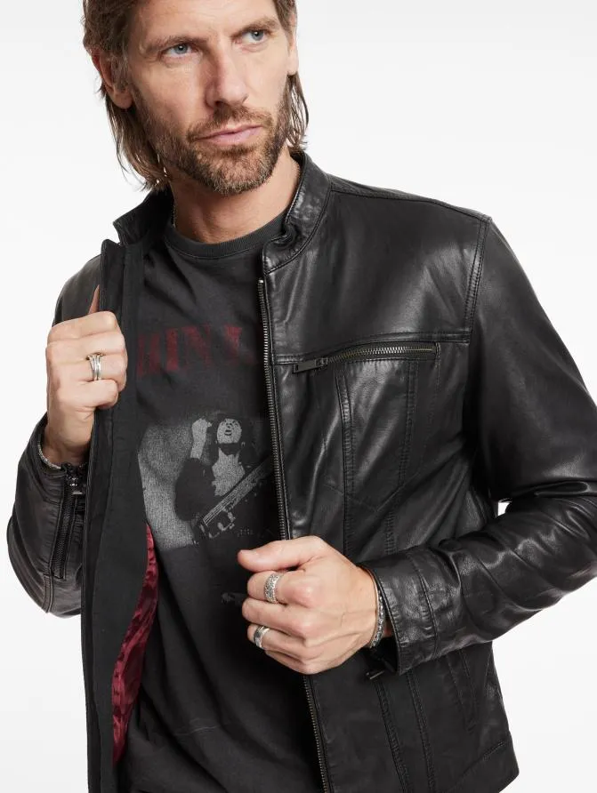 BRANDO BAND COLLAR JACKET Black Clothing John Varvatos Leather Jackets