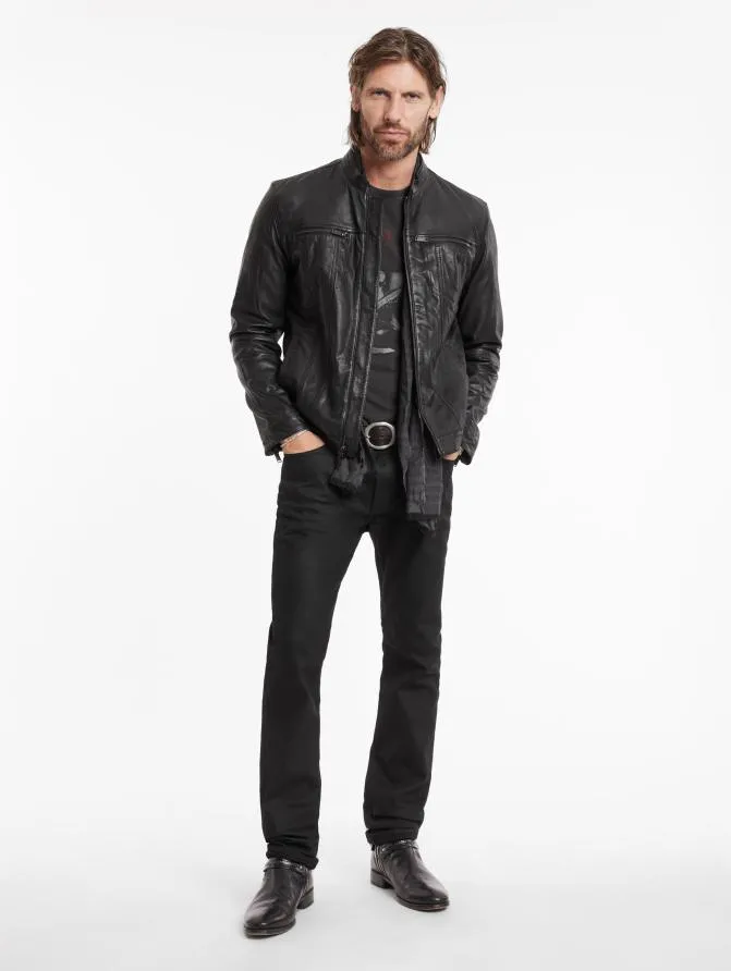 BRANDO BAND COLLAR JACKET Black Clothing John Varvatos Leather Jackets