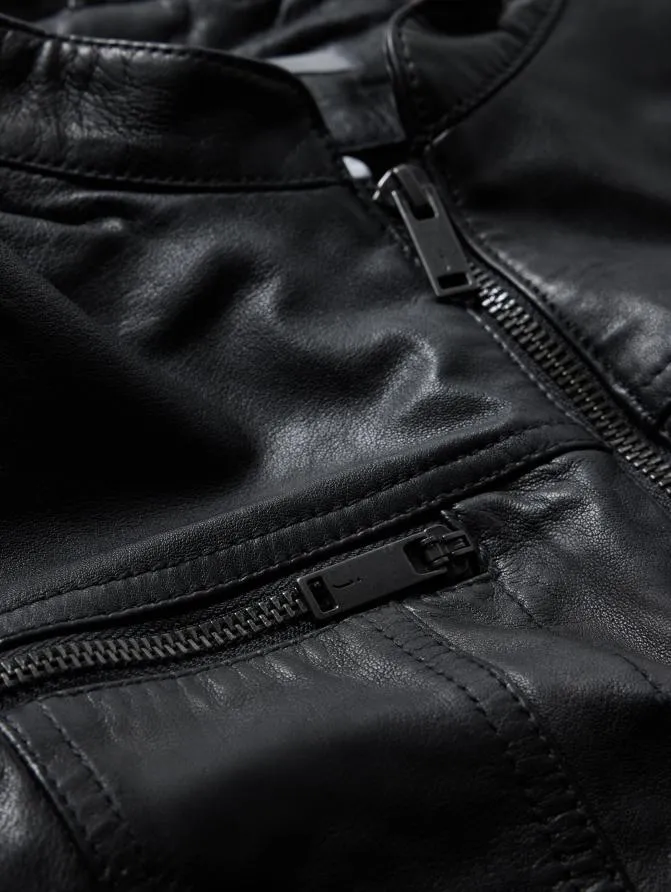 BRANDO BAND COLLAR JACKET Black Clothing John Varvatos Leather Jackets