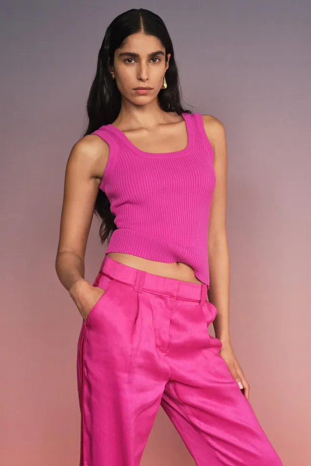 Bronte Scoop Neck Rib Tank Deep Magenta Women Aje Body 038 Crepe Knit