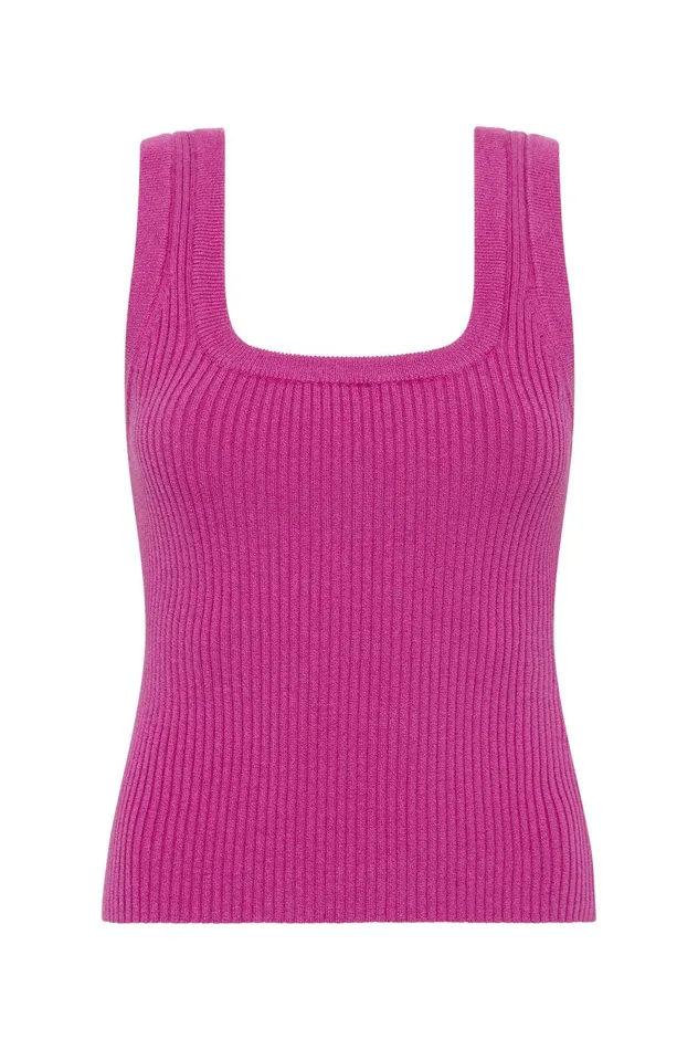 Bronte Scoop Neck Rib Tank Deep Magenta Women Aje Body 038 Crepe Knit