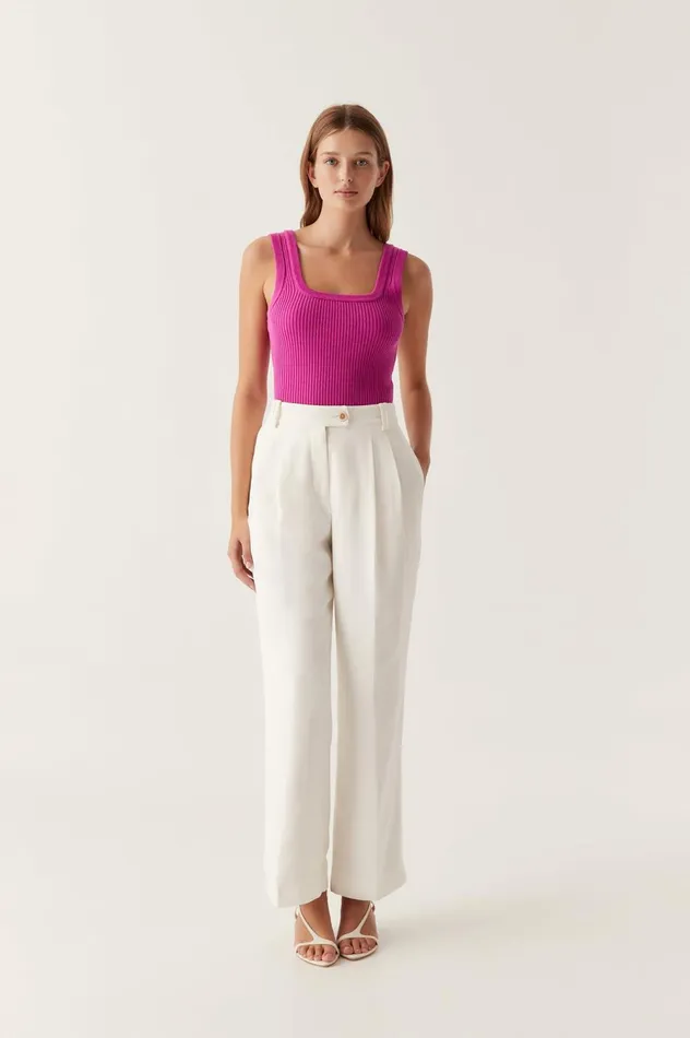 Bronte Scoop Neck Rib Tank Deep Magenta Women Aje Body 038 Crepe Knit