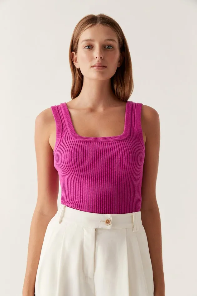 Bronte Scoop Neck Rib Tank Deep Magenta Women Aje Body 038 Crepe Knit