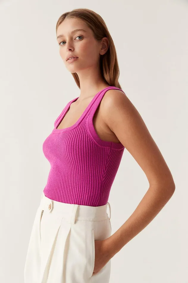 Bronte Scoop Neck Rib Tank Deep Magenta Women Aje Body 038 Crepe Knit