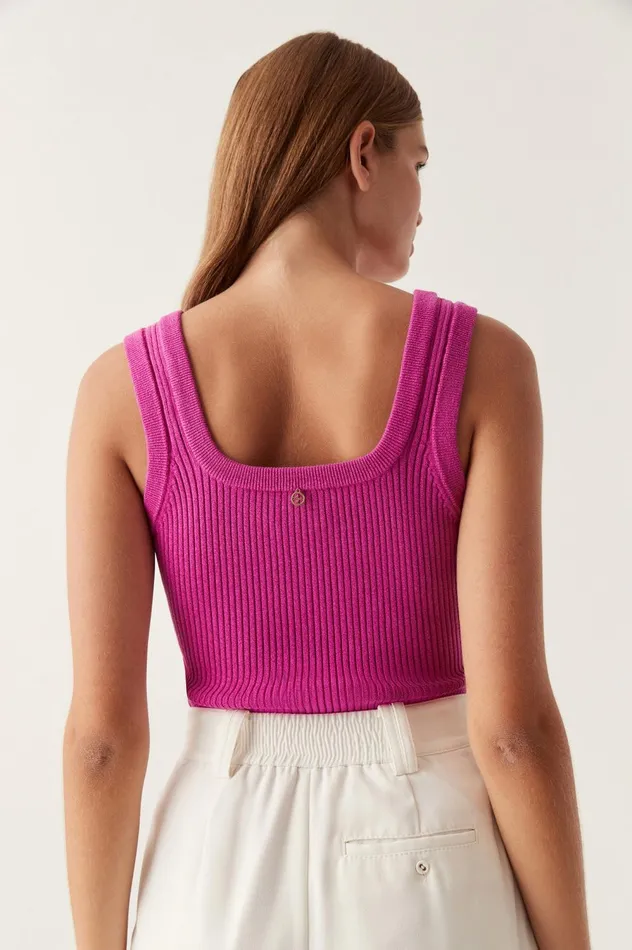 Bronte Scoop Neck Rib Tank Deep Magenta Women Aje Body 038 Crepe Knit