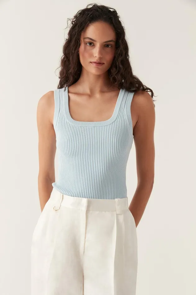 Bronte Scoop Neck Rib Tank Pale Blue Women Aje Body 038 Crepe Knit