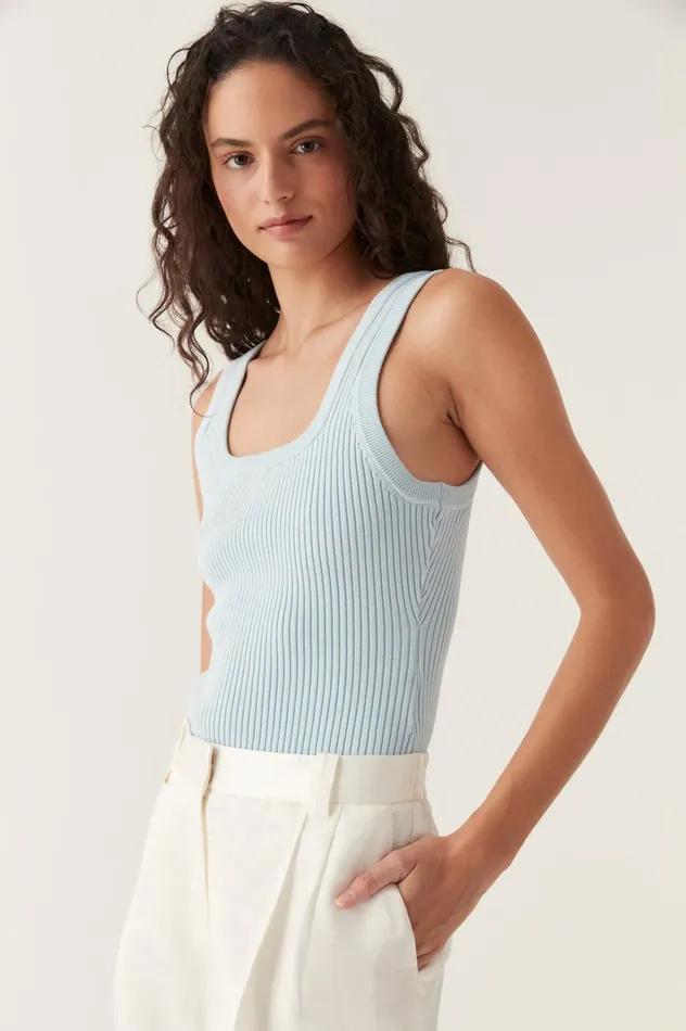 Bronte Scoop Neck Rib Tank Pale Blue Women Aje Body 038 Crepe Knit