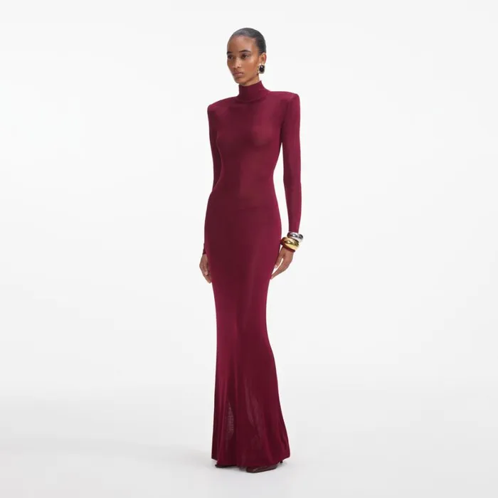 Burgundy Viscose Knit Maxi Dress Women Self Portrait Dresses Burgundy Viscose Knit Maxi Dress Women Self Portrait Dresses