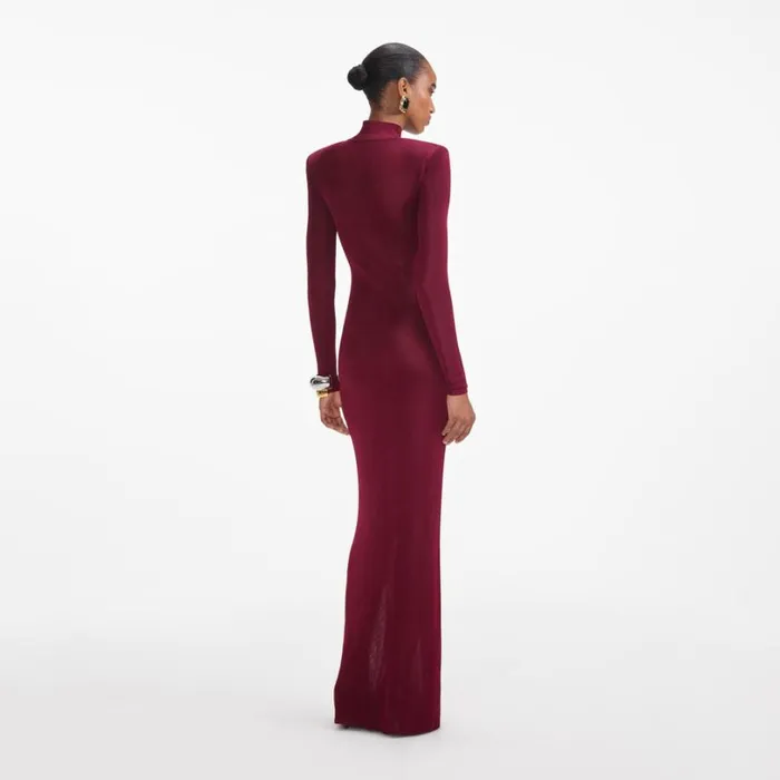 Burgundy Viscose Knit Maxi Dress Women Self Portrait Dresses Burgundy Viscose Knit Maxi Dress Women Self Portrait Dresses