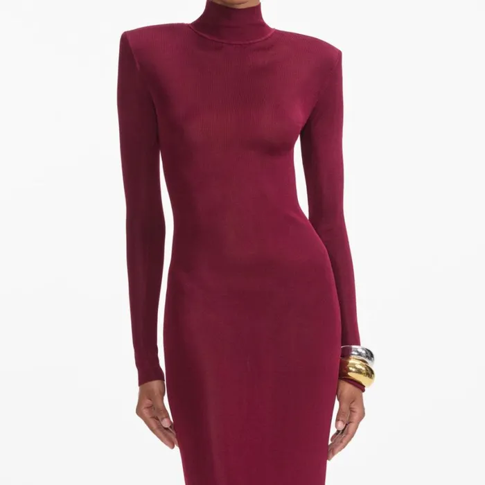 Burgundy Viscose Knit Maxi Dress Women Self Portrait Dresses Burgundy Viscose Knit Maxi Dress Women Self Portrait Dresses