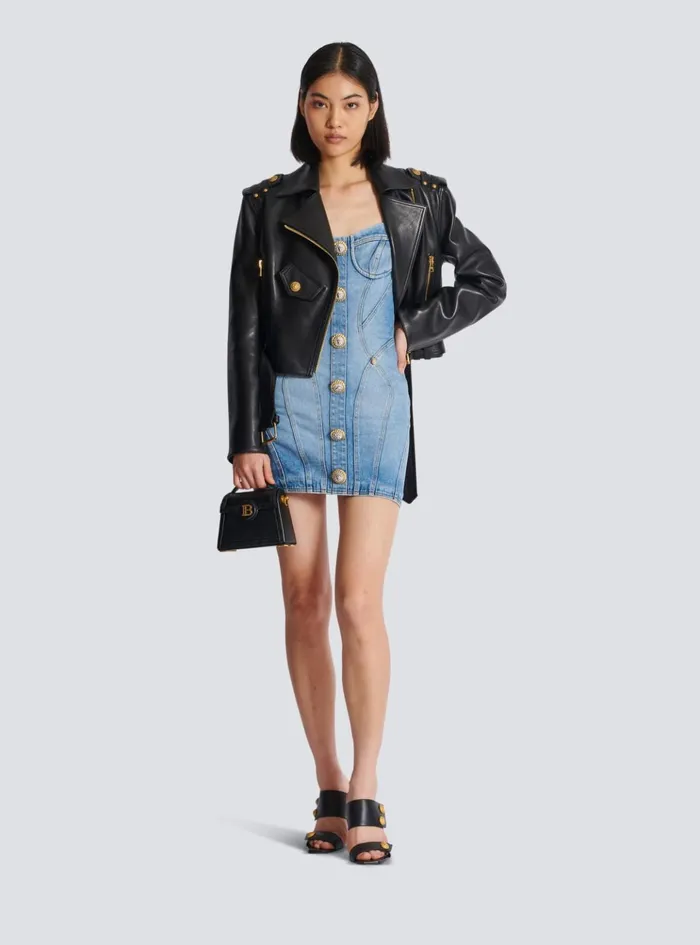 Buttoned Short Denim Dress Blue Women Balmain Dresses