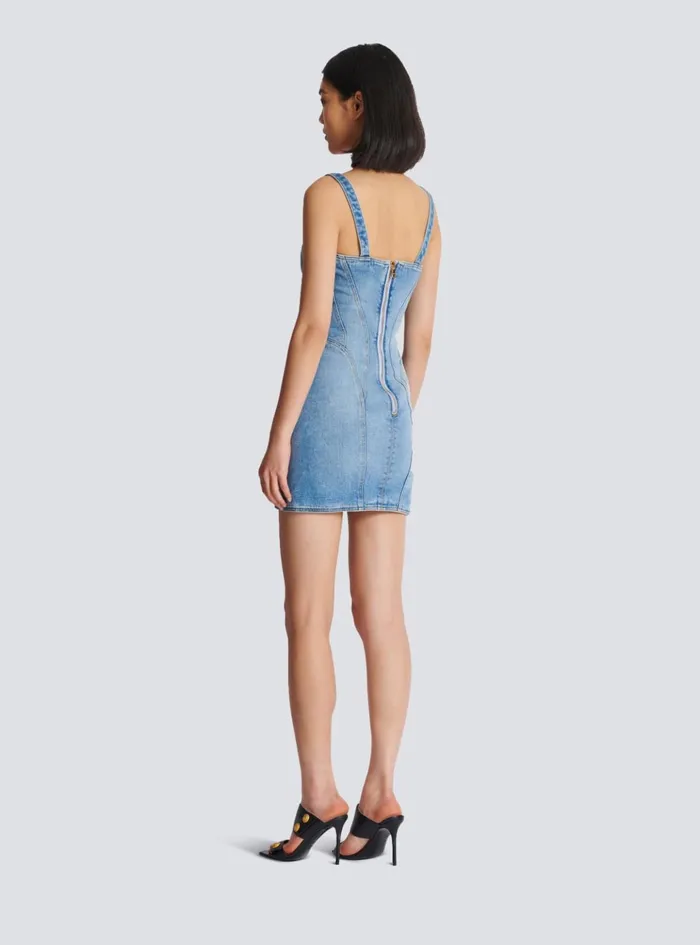 Buttoned Short Denim Dress Blue Women Balmain Dresses