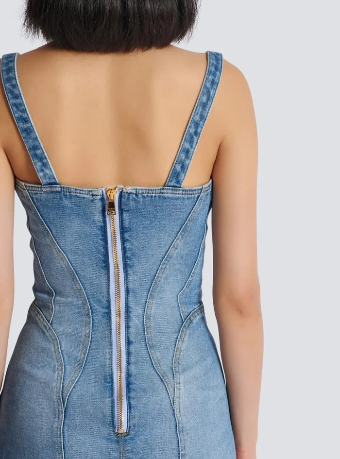 Buttoned Short Denim Dress Blue Women Balmain Dresses