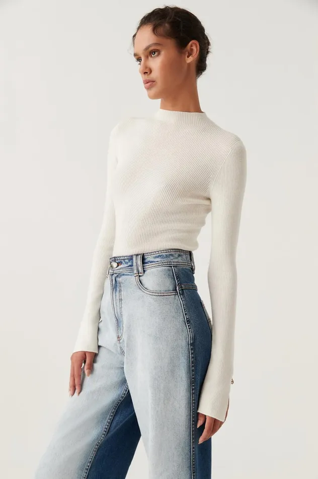 Carolina Rib Knit Top Ivory Women Aje Knitwear 038 Jumpers