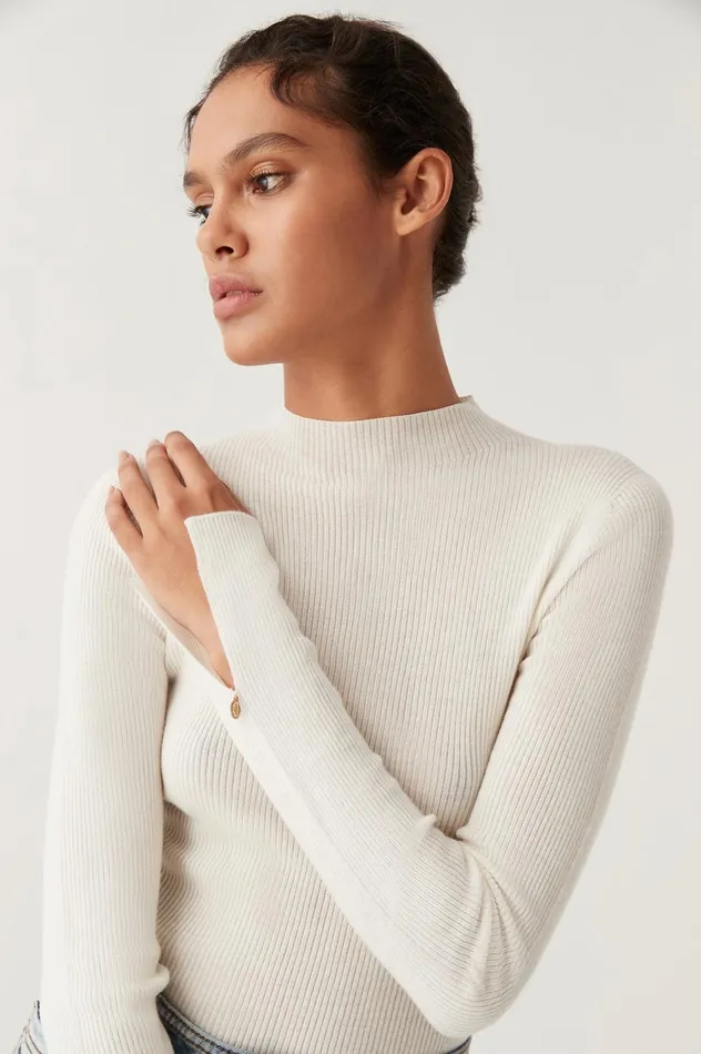 Carolina Rib Knit Top Ivory Women Aje Knitwear 038 Jumpers