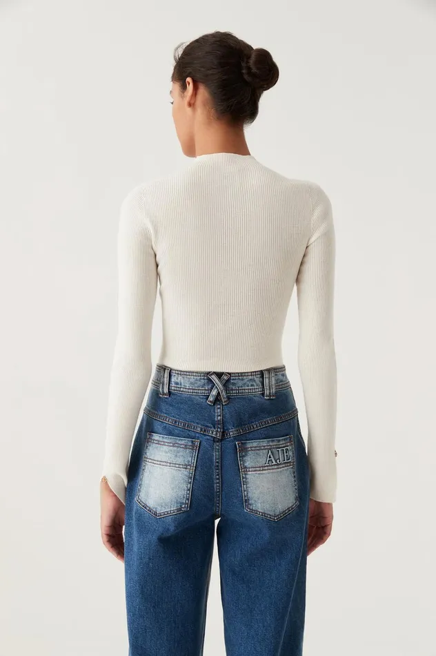 Carolina Rib Knit Top Ivory Women Aje Knitwear 038 Jumpers