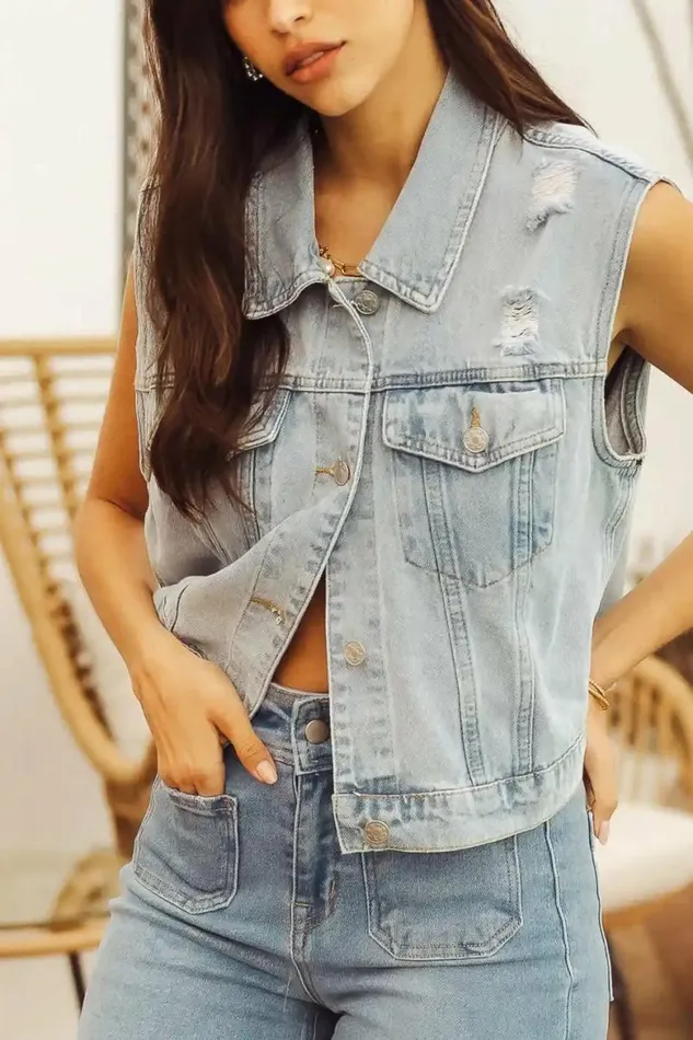 Carter Denim Vest Light Wash Women Bohme Outerwear
