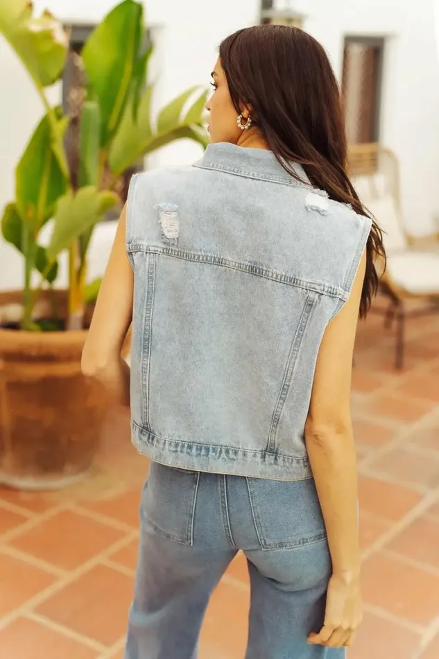 Carter Denim Vest Light Wash Women Bohme Outerwear