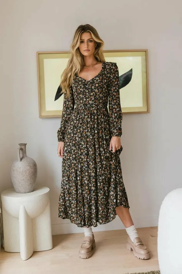 Carter Floral Midi Dress Black Women Bohme Dresses