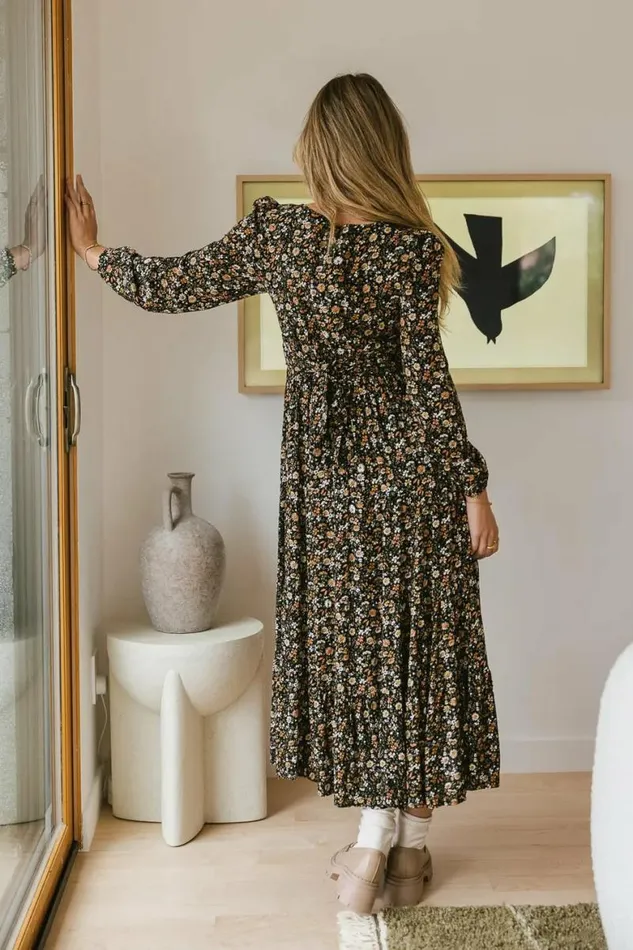Carter Floral Midi Dress Black Women Bohme Dresses