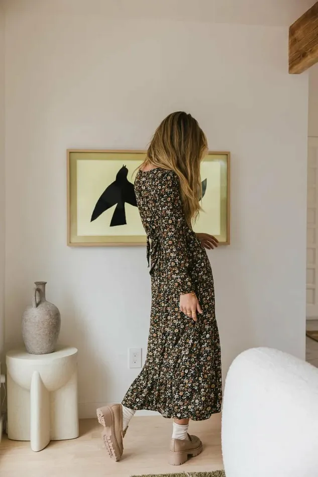 Carter Floral Midi Dress Black Women Bohme Dresses