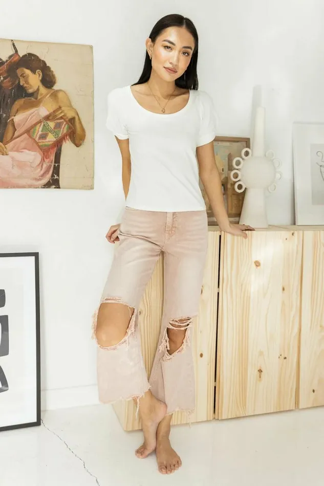 Charlie Distressed Jeans In Rose Rose Women Bohme Denim