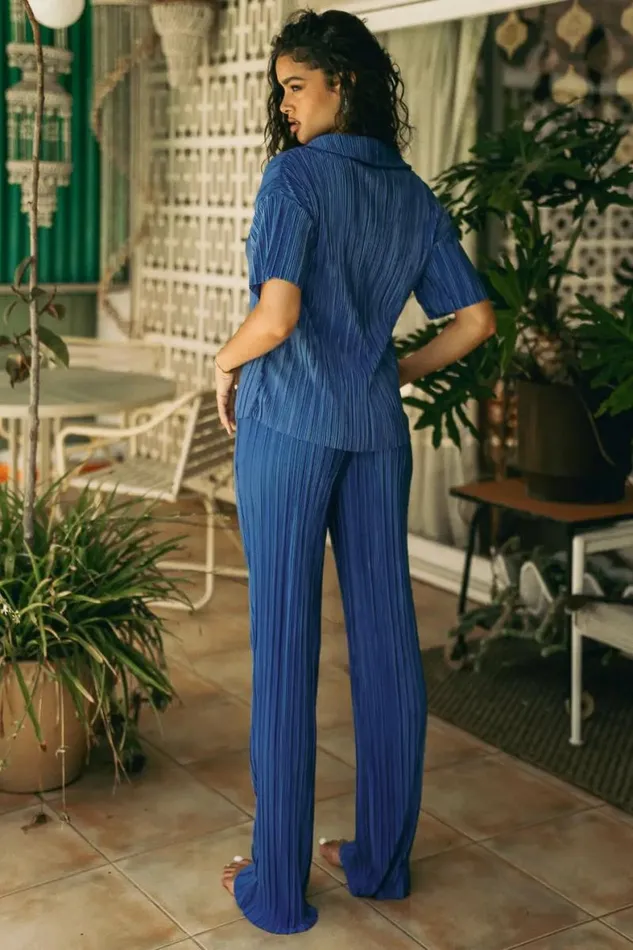 Clara Ribbed Top In Blue Blue Women Bohme Sets