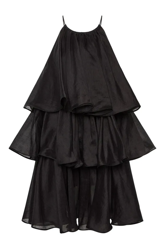 Claudia Tiered Mini Dress Black Women Aje Black Dresses