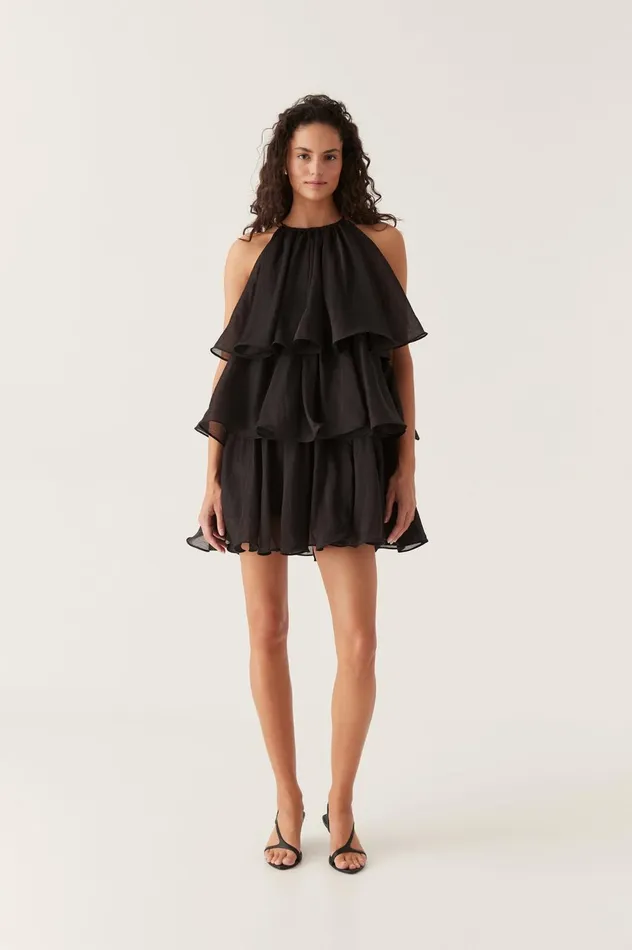 Claudia Tiered Mini Dress Black Women Aje Black Dresses
