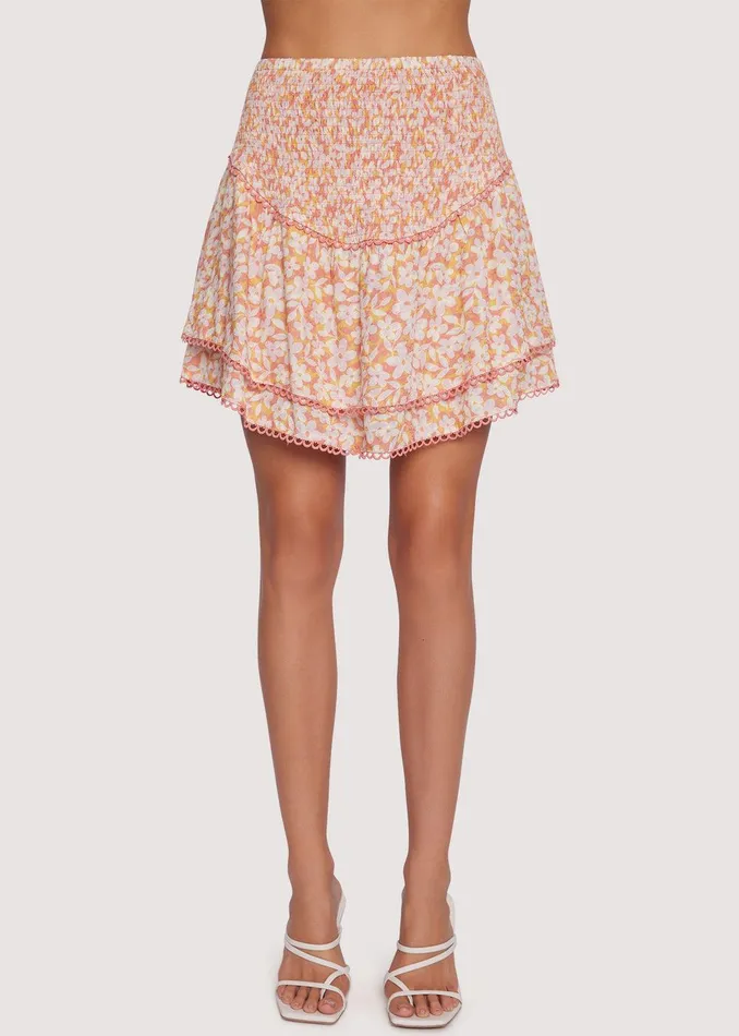 Coastal Daisies Mini Skirt Orangewhite Women Lost Wander Skirts