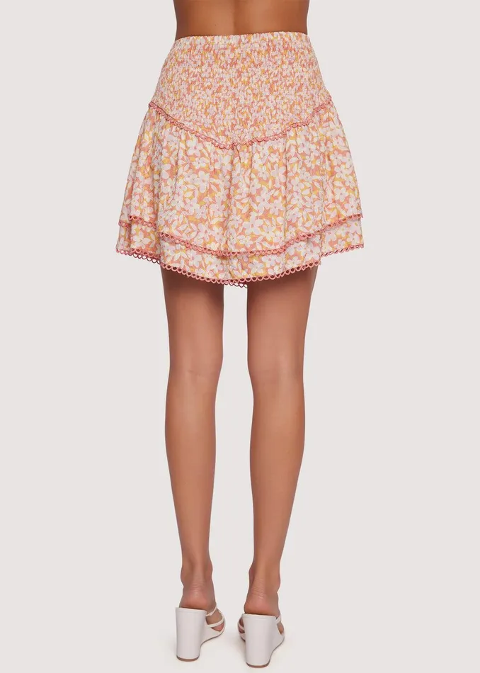 Coastal Daisies Mini Skirt Orangewhite Women Lost Wander Skirts