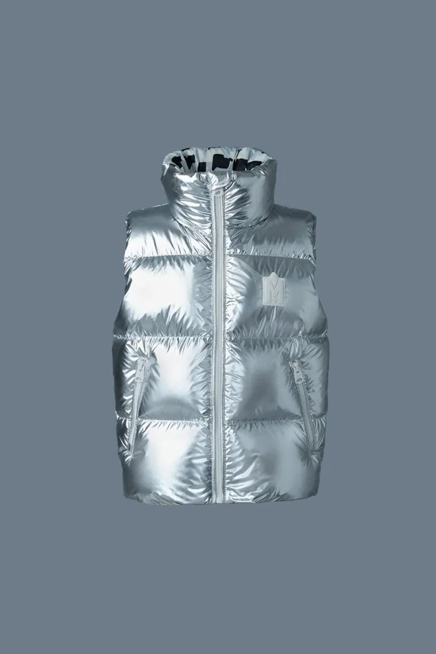 Coats and Jackets Kids Mackage CHARLEEM Metallic Light Down Puffer Vest For Kids 814 Years Silver Coats and Jackets Kids Mackage CHARLEEM Metallic Light Down Puffer Vest For Kids 814 Years Silver