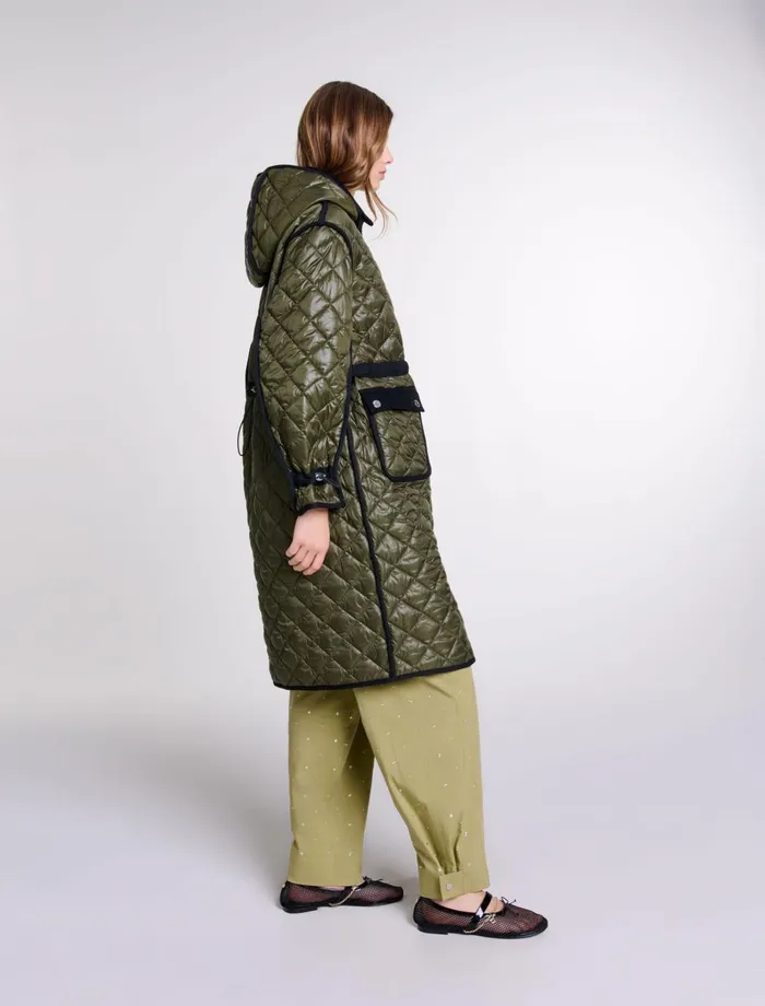 Coats Women Maje Contrast Quilted Puffer Jacket Khaki