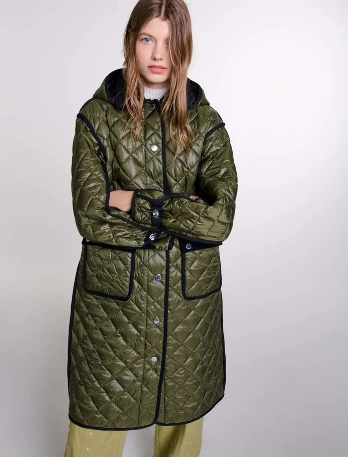 Coats Women Maje Contrast Quilted Puffer Jacket Khaki