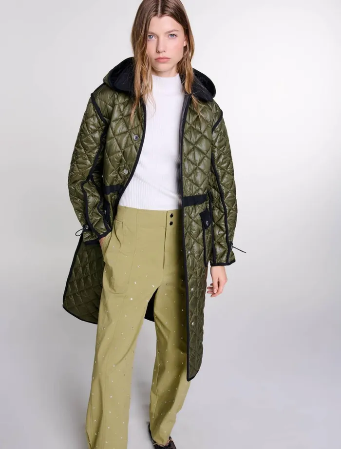 Coats Women Maje Contrast Quilted Puffer Jacket Khaki