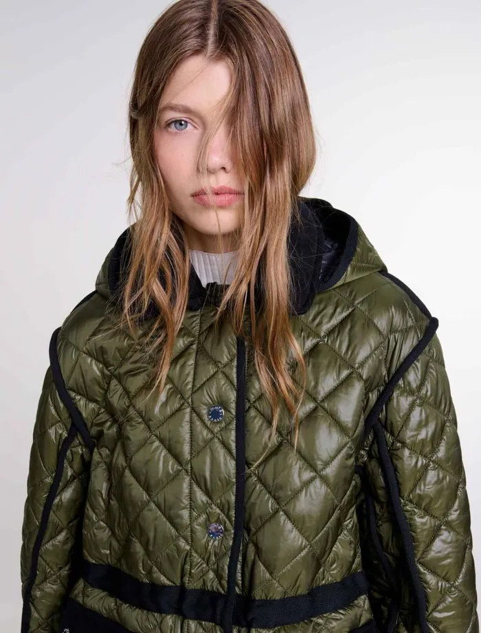 Coats Women Maje Contrast Quilted Puffer Jacket Khaki