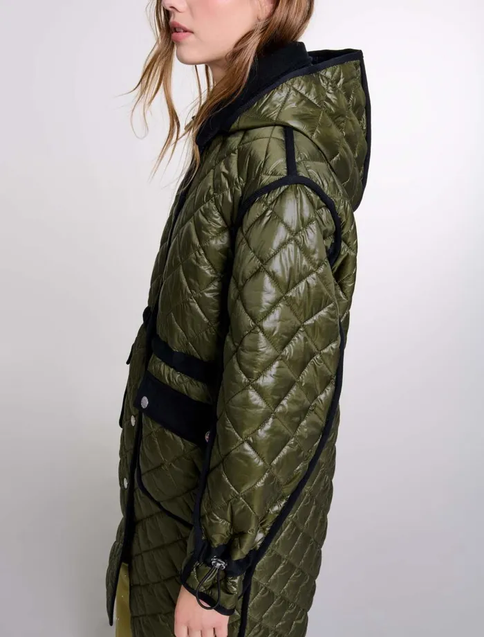 Coats Women Maje Contrast Quilted Puffer Jacket Khaki
